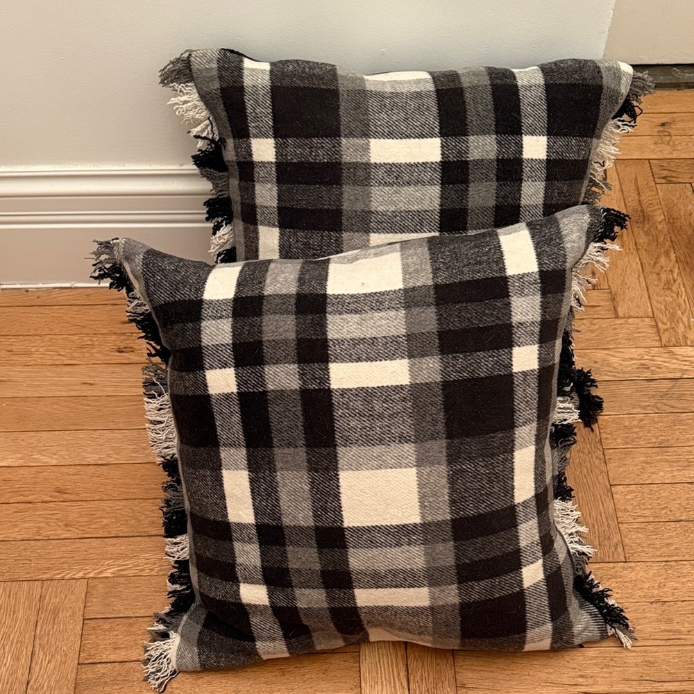 Pair of B&W Plaid Throw Pillows